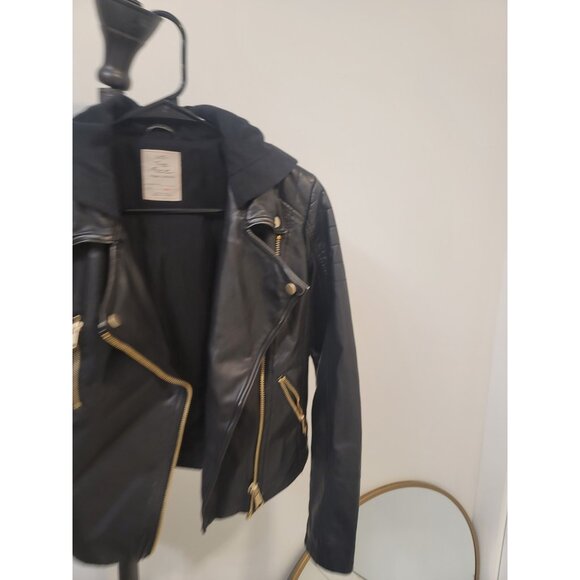 Free People We The Free Monroe Vegan Leather Hooded Biker Jacket Size Xs Black - Picture 2 of 6